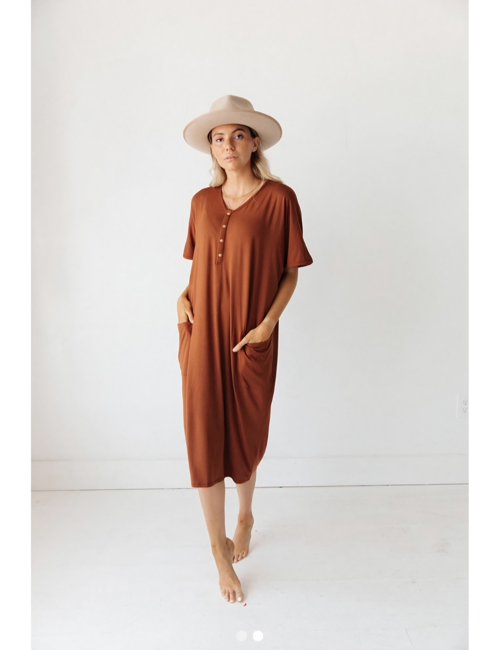 Dwell & Slumber Caflan Dress  in Cognac
